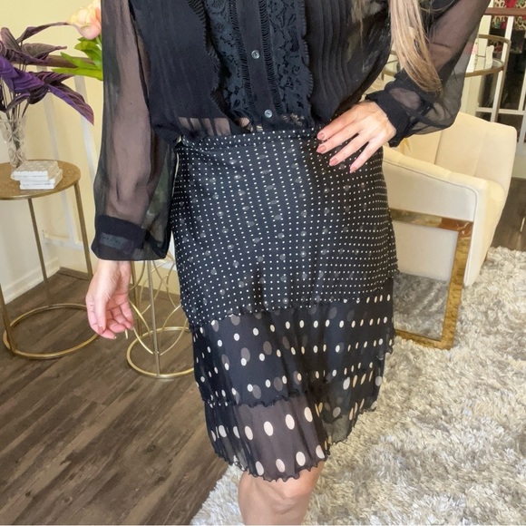 Tommy Hilfiger Mid Length Silk Black White Polka Dots Tier Ruffle Layer Skirt 16 - Picture 3 of 11